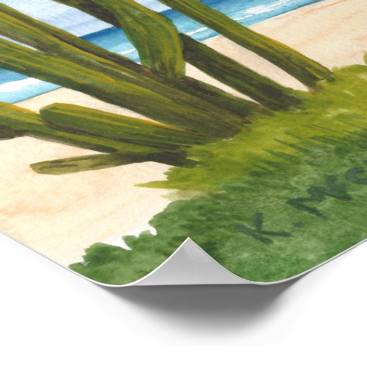 Poster Cactus on Caribbean, Plage Arashi, Aruba (Coin)