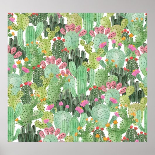 Poster Cactus peint à la main : Vert désert (Devant)