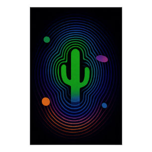 Poster Cactus psychédélique en couleurs vives