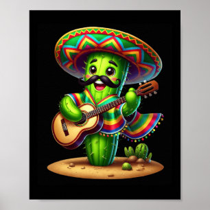 Poster Cactus Sombrero Guitare Cinco De Mayo Garçons Homm