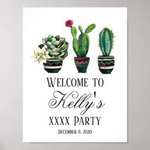 Poster cactus, succulent, aquarelle, signe de bienvenue d