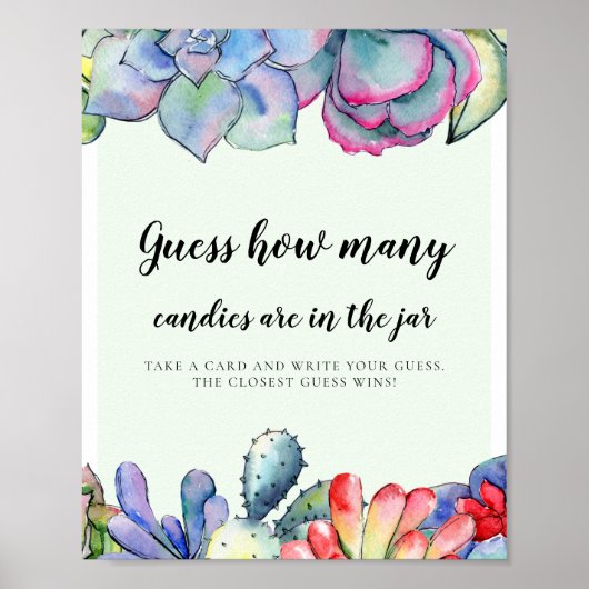 Poster Cactus Succulents Devinez combien de Baby showers  (Devant)