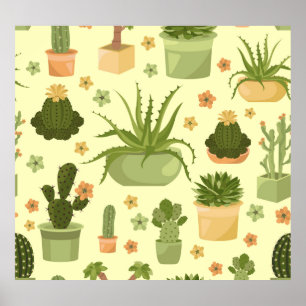 Poster Cactus, succulents : vintage plantes ménagères mot