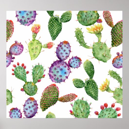 Poster Cactus tropicaux : Aquarelle Motif sans couture (Devant)