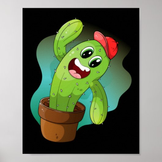 Poster Cactus végétal de dessin animé heureux (Devant)
