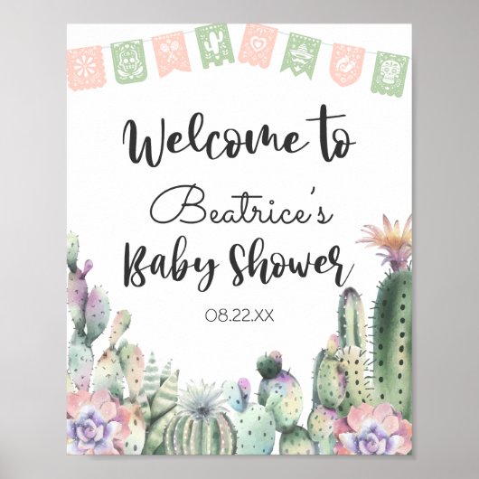 Poster Cactus vert rose Taco Bout Un Baby shower RSVP (Devant)