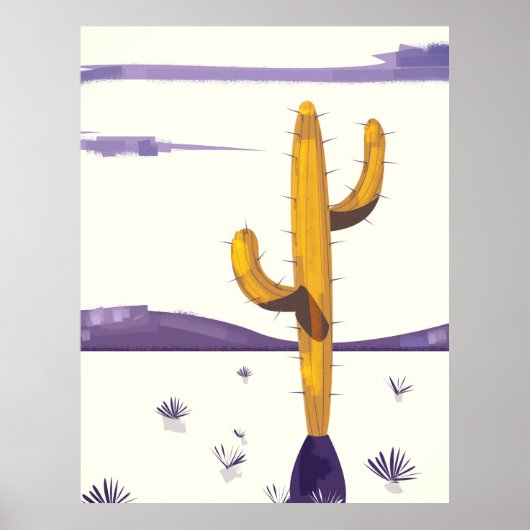 Poster Cactus vintage dans le désert (Devant)