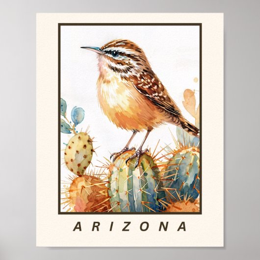 Poster Cactus Wren Arizona State Bird  (Devant)