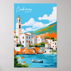 Poster Cadaques Espagne vintage lieu de voyage illustrati