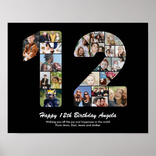 Poster Cadeau 12e anniversaire Numéro 12 Collage de photo (Devant)