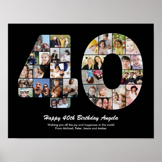 Poster Cadeau 40e anniversaire numéro 40 collage photo (Devant)