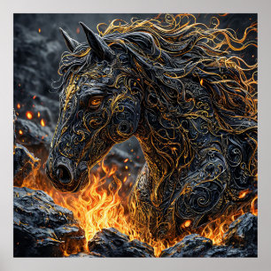 Poster Cadeau artistique de cheval en feu pour amateur de