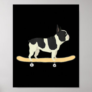 Poster Cadeau chiot bouledogue français en skateboard