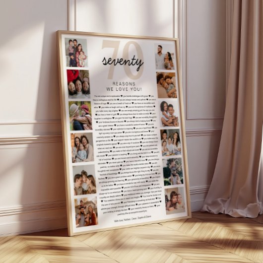 Poster Cadeau commémoratif pour 70 raisons de vous aimer