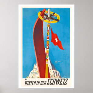 Poster Cadeau d'affiche de ski vintage hiver en Suisse