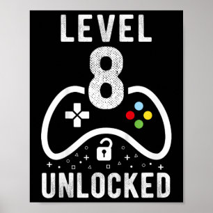 Poster Cadeau d'anniversaire de jeu vidéo niveau 8 débloq