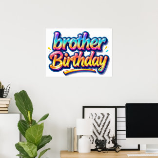 Poster Cadeau d'anniversaire frère Texte arc-en-ciel colo
