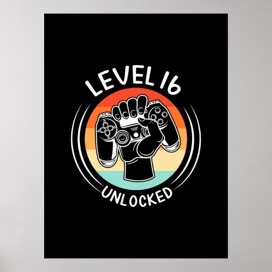 Poster Cadeau d'anniversaire | Niveau 16e anniversaire dé (Devant)