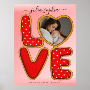 Poster Cadeau d'annonce de naissance de bébé rétro LOVE