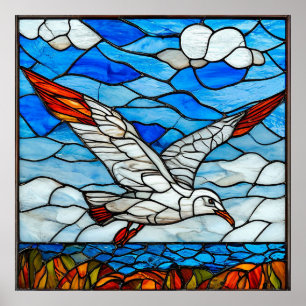 Poster Cadeau d'art de mouette en vitrail pour la maison