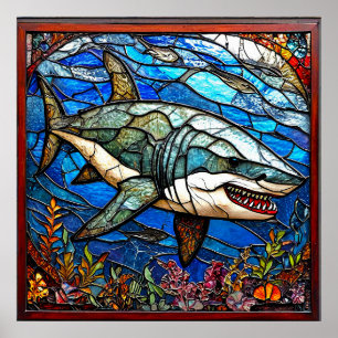 Poster Cadeau d'art de requin en vitrail pour amateur d'o