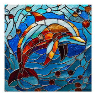 Poster Cadeau d'art vitrail dauphin pour la maison