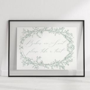 Poster Cadeau de Baby Shower Floral Vert Timeless Vintage