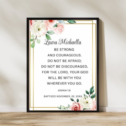 Poster Cadeau de baptême Joshua 1 9