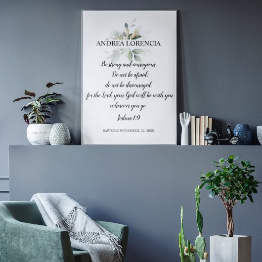 Poster Cadeau de baptême Josué 1 9