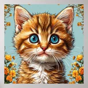 Poster Cadeau de chaton roux mignon pour amateur de chats
