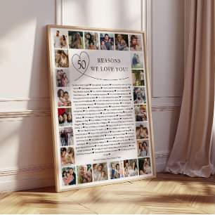 Poster Cadeau de collage photo souvenir 50 raisons pour l