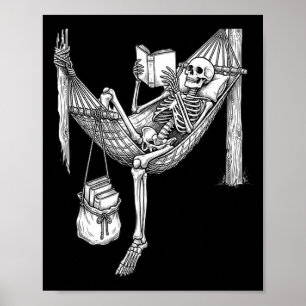 Poster Cadeau de hamac squelette lisant un livre drôle po
