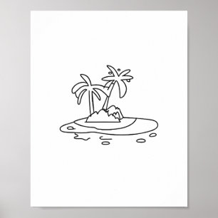 Poster Cadeau de l'île paradisiaque, dessin au trait