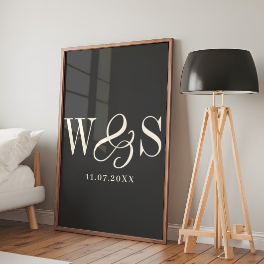 Poster Cadeau de mariage initial pour couples noirs éléga