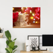 Poster Cadeau de Noël blanc enveloppé dans sac rouge (Bureau à domicile)
