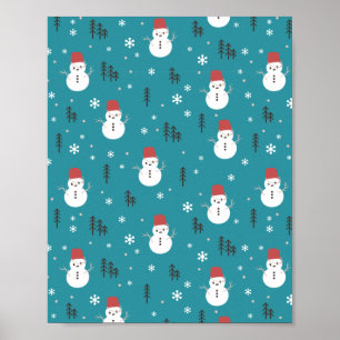 Poster cadeau de noël bonhomme de neige d'hiver