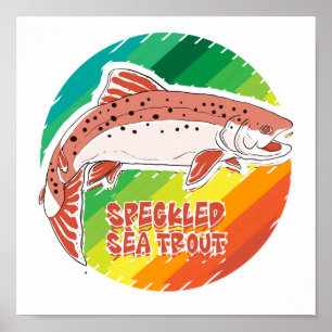 Poster Cadeau de pêche rétro à la truite de mer tachetée