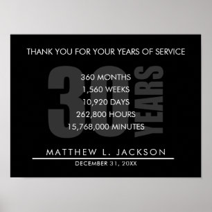 Poster Cadeau de retraite ou d'amortissement de 30 ans