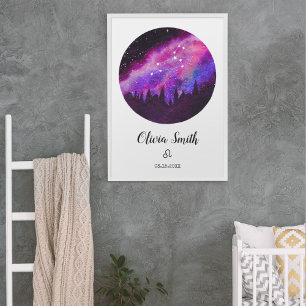 Poster Cadeau de signe du zodiaque constellation rose Lio