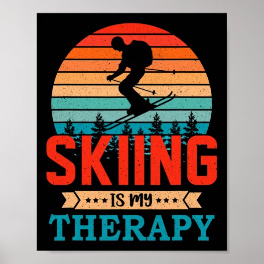 Poster Cadeau de ski design rétro soleil couchant pour sk (Devant)
