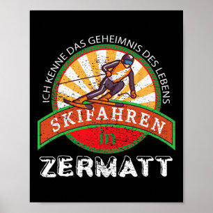 Poster Cadeau de ski vintage pour skieurs de Zermatt