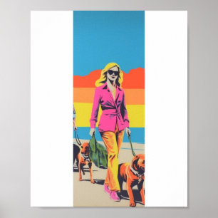 Poster Cadeau de style pop art, promenade de chien sur la