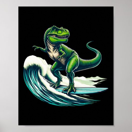 Poster Cadeau de T-rex Dinosaure Surfant Planche de Surf (Devant)