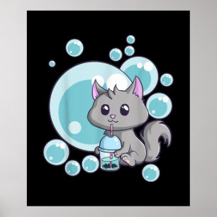 Poster Cadeau de thé bulle de chat   Funny Boba Tea Cats 