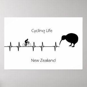 Poster Cadeau de vélo Kiwi Battement de cœur de cyclisme