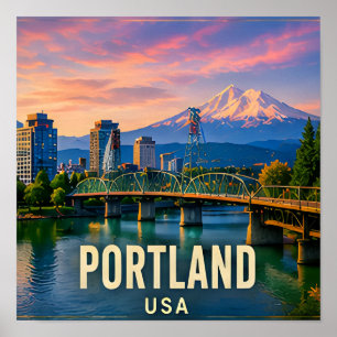 Poster Cadeau de voyage de Portland Oregon au bord de la