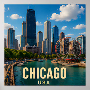 Poster Cadeau de voyage sur le front de mer de Chicago Il