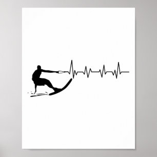 Poster Cadeau de waterski battement de coeur drôle Skieur
