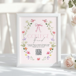 Poster Cadeau d'études Code Qr Diplôme Nœud Rose