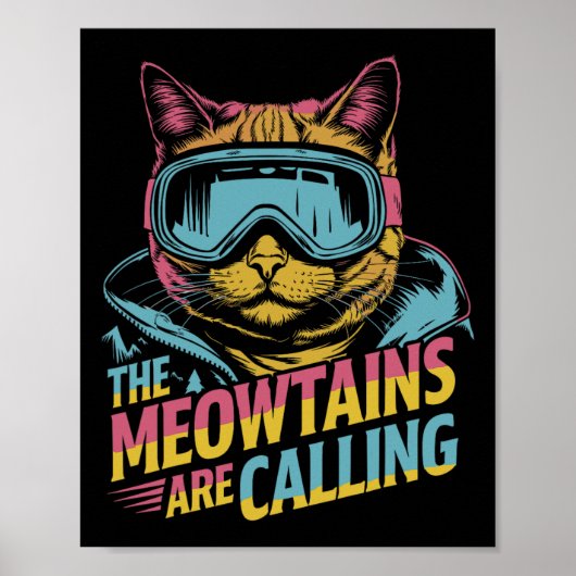 Poster Cadeau drôle de chat de ski Accessoires de snowboa (Devant)